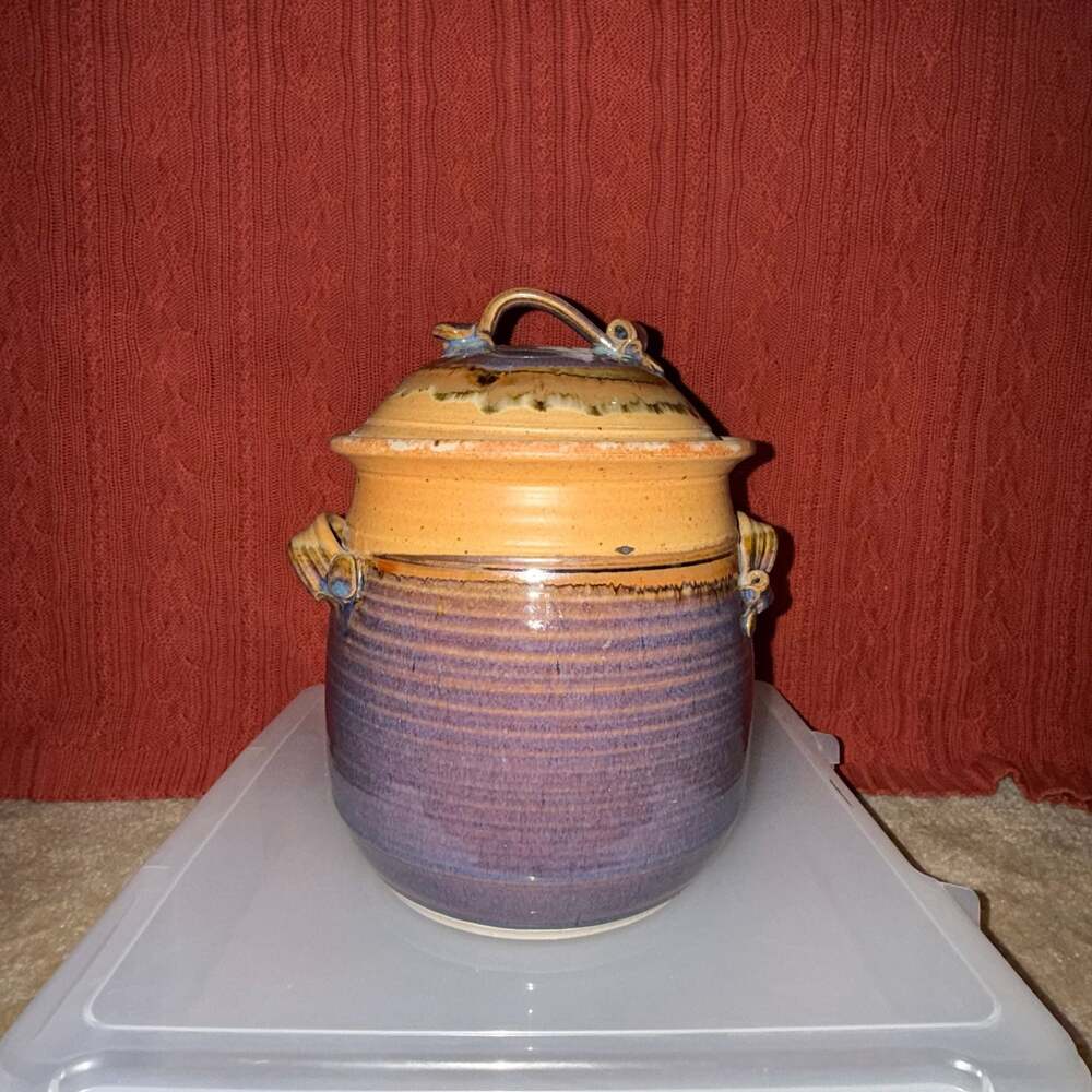 Royce Yoder Pottery - Cookie Jar: Tan/Ash - 15 Steps,